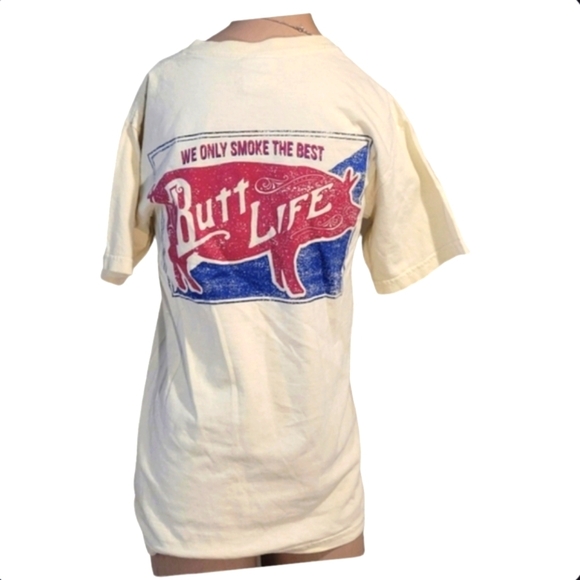 Comfort Colors 100% Cotton Butt Life Cream Red Hog Tee Shirt Size Small - Picture 1 of 5